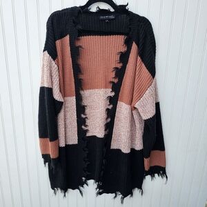 Derek Heart Black and Pink Fringed Cardigan
